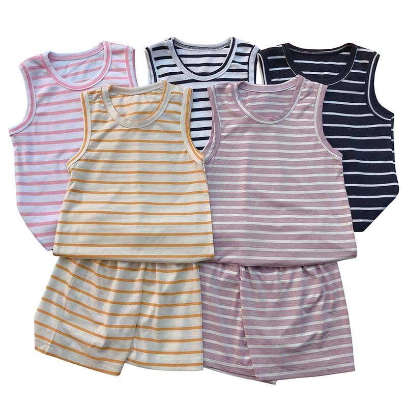 Bộ quần đùi áo ba lỗ sát nách TANOSA cotton kẻ sọc cho bé trai và gái 1-5 tuổi