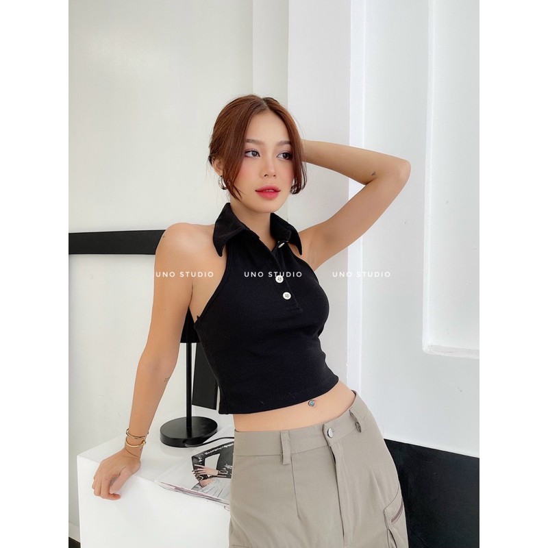 Áo Croptop ba lỗ cổ polo