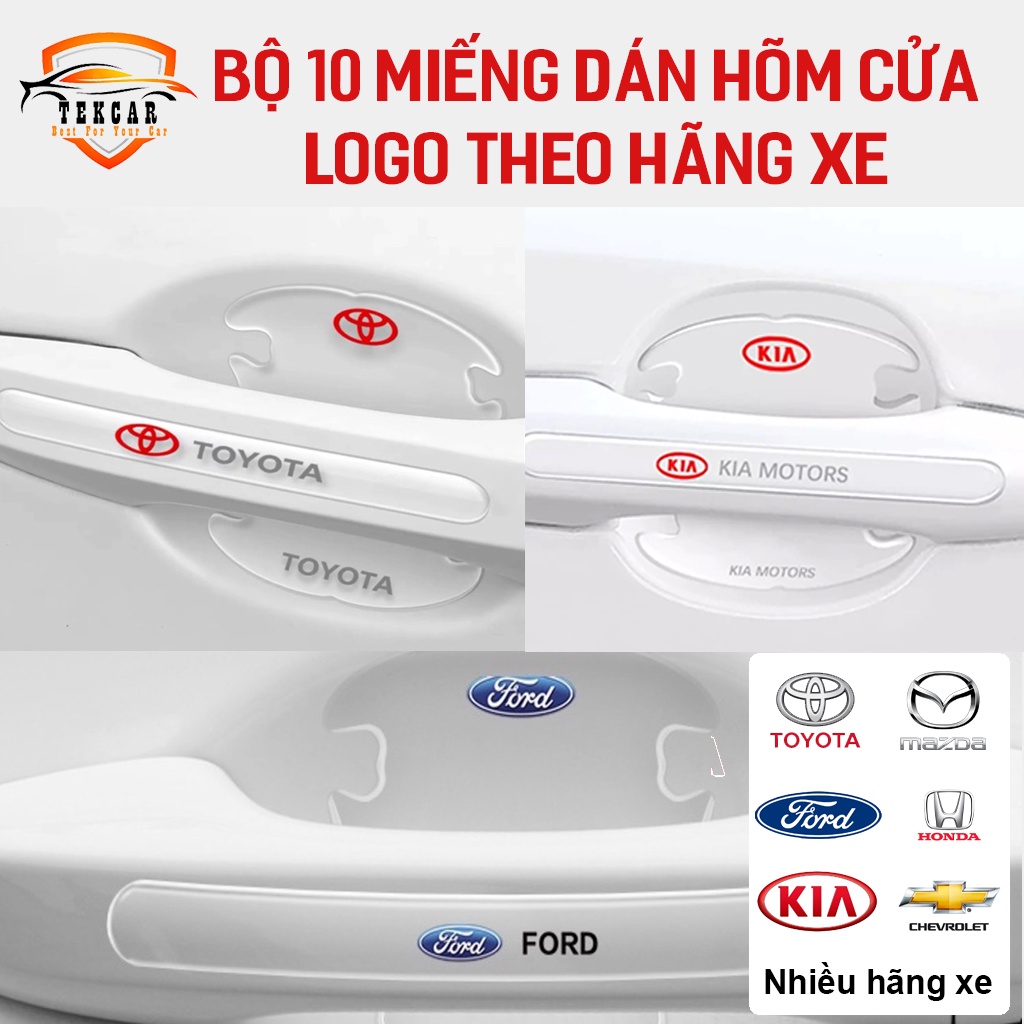 Bộ 10 miếng dán hõm cửa, tay nắm silicon trong suốt chống xước ốp lõm cửa xe Mazda,Toyota,Honda,Hyundai,Kia,Ford,Nissan