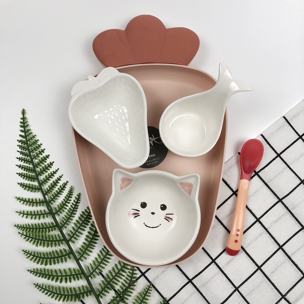 Set Bát Ăn Dặm Combo Bát Sứ Ăn Dặm Kiểu Nhật Hình Ngộ Nghĩnh Tặng Thìa Báo Nóng Đồ Dùng Ăn Dặm Từ 5 Tháng Cho Bé