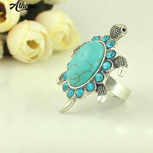 Nhẫn MặT HìNh Chú RùA ĐíNh Lam NgọC Giả ThờI Trang Cho Nữ
