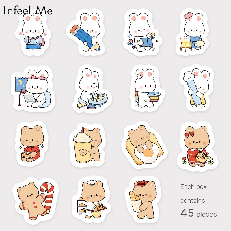 Hộp 45 sticker Infeel.Me họa tiết đáng yêu dùng cho trang trí