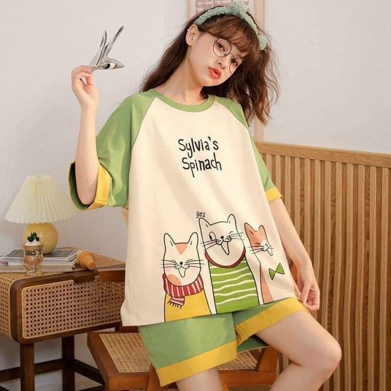 Bộ cộc nữ mặc nhà, bộ ngủ hoạt hình đáng yêu cao cấp BC-1