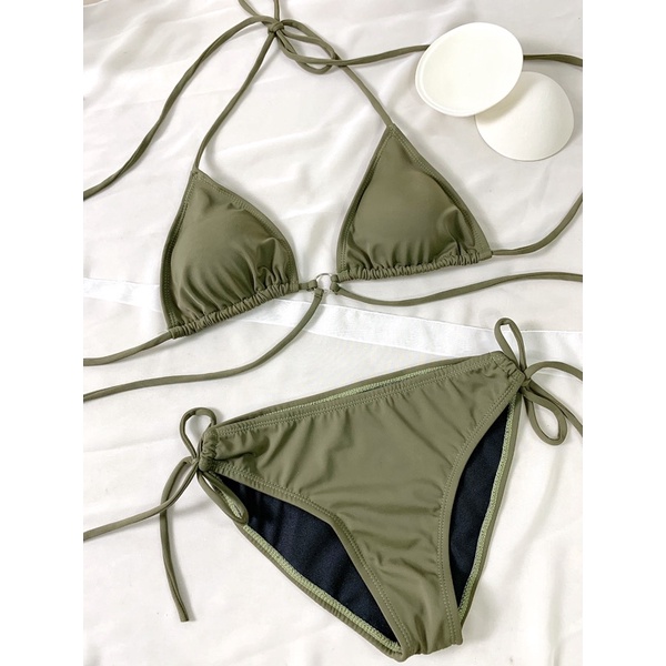 [ CÓ SẴN KÈM FEEDBACK ]BiKiNi đồ bơi tam giác phối khoen ,bầu bí cũng bon chen dc nha