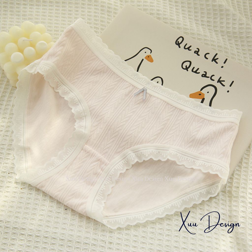 Quần lót nữ XUU vải cotton phối viền ren tông màu pastel co dãn kháng khuẩn - QC132