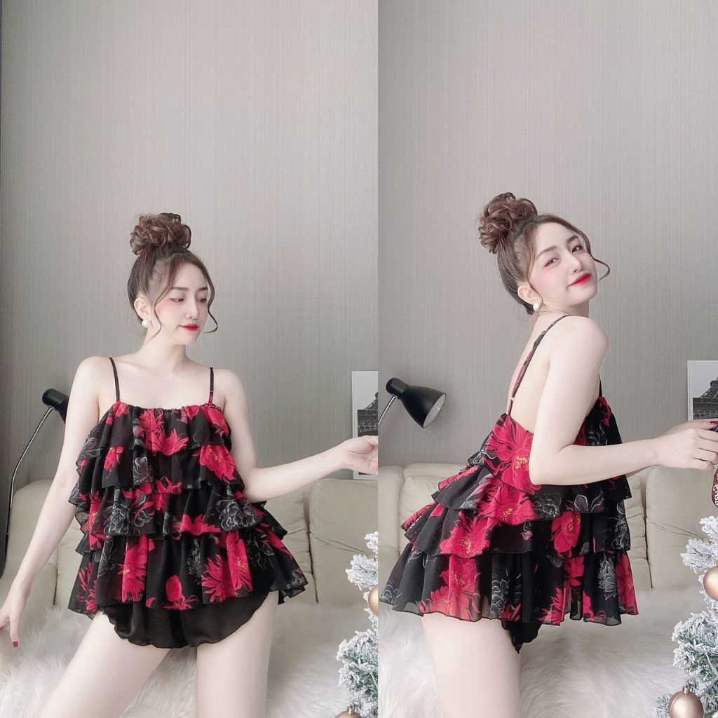 Đồ ngủ nữ BIGSIZE❣️FREE SHIP❣️Đồ ngủ sexy lụa Chiffon phối Satin cao cấp mềm mại xinh xắn < 75kg
