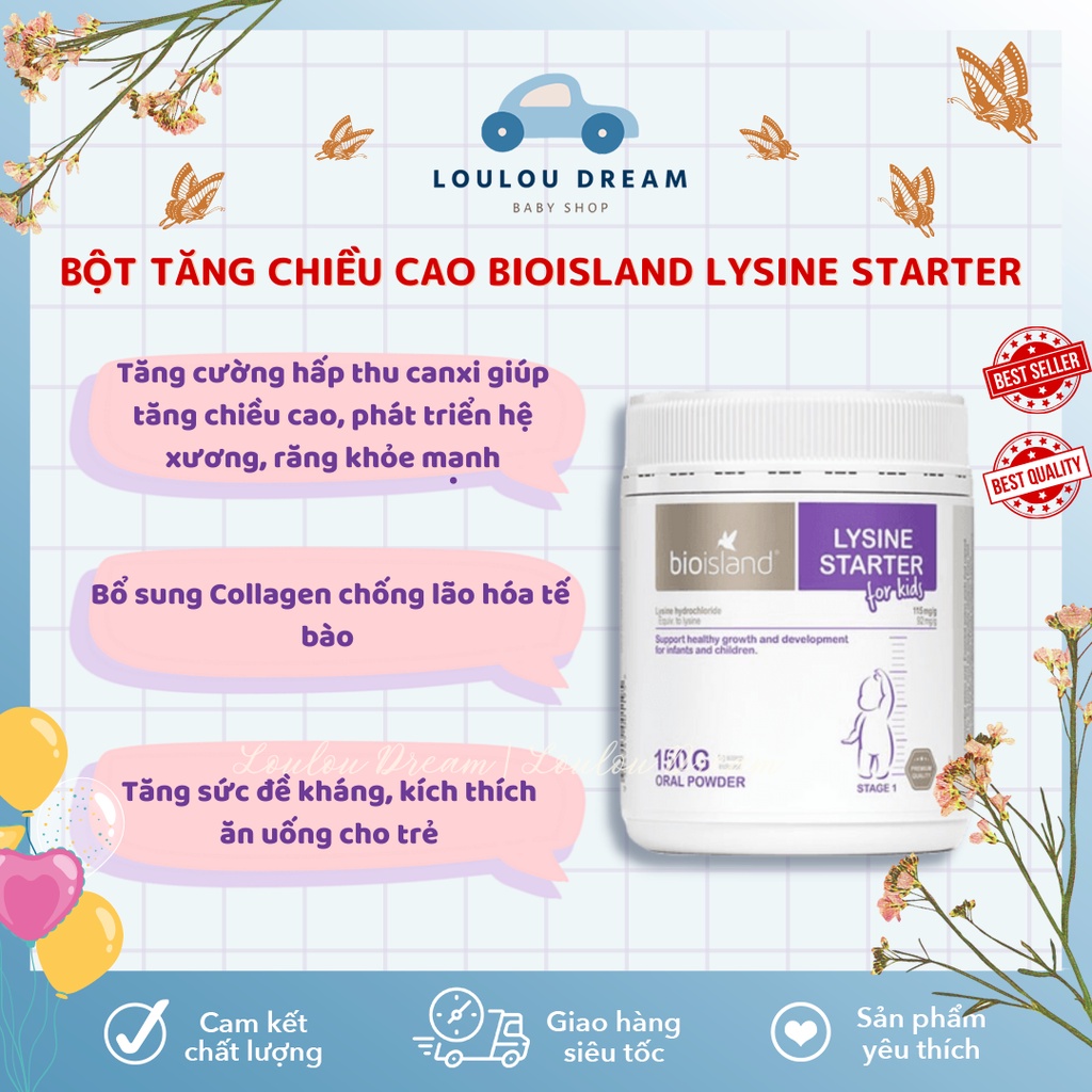 Bột tăng chiều cao Bio Island Lysine Starter Úc cho bé từ 7 tháng đến 5 tuổi - hộp 150g [AIR]