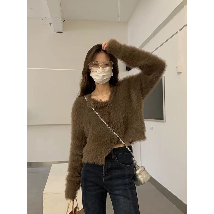 Áo khoác cardigan giả lông chồn thiết kế độc đáo thời trang thu đông hàng mới dành cho bạn nữ