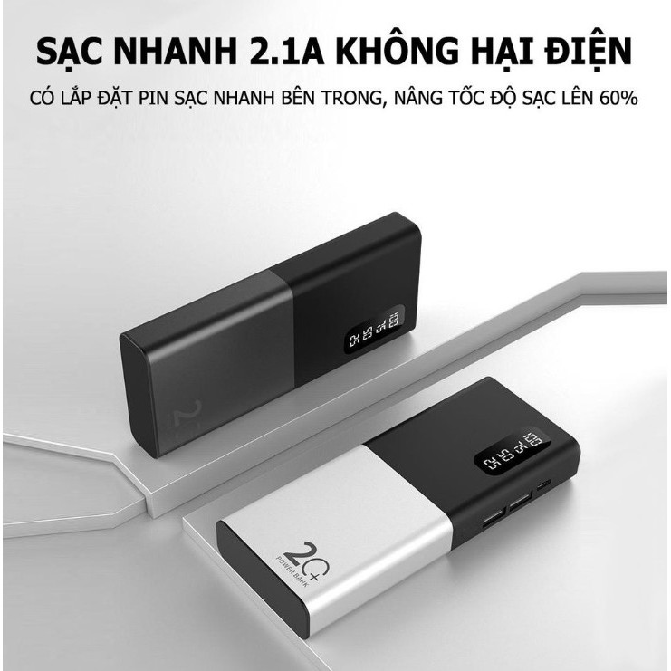 Pin sạc dự phòng GROWNTECH 20000mah, sạc nhanh màn hình LCD 2 cổng USB