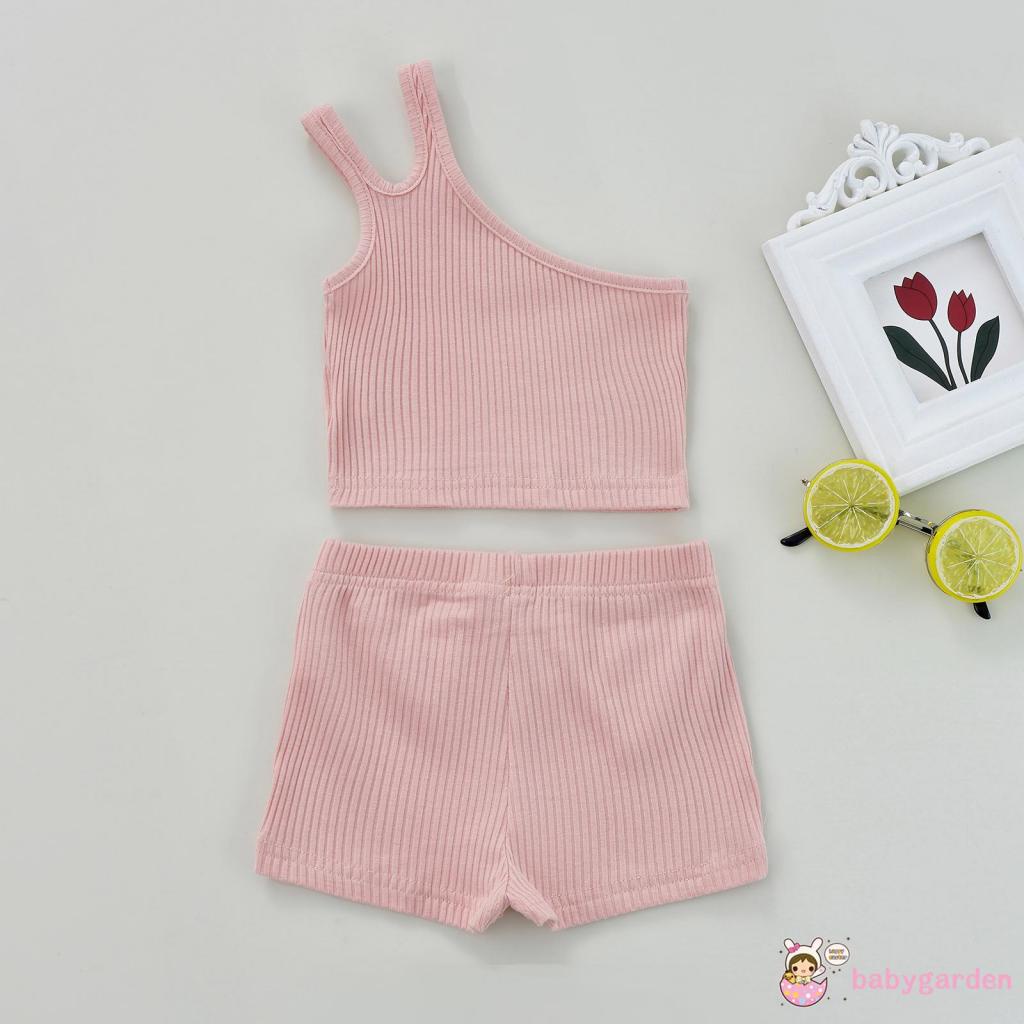 Set Áo Thun Không Tay Màu Trơn + Quần Dài Cho Bé Gái Từ 1-5 Tuổi