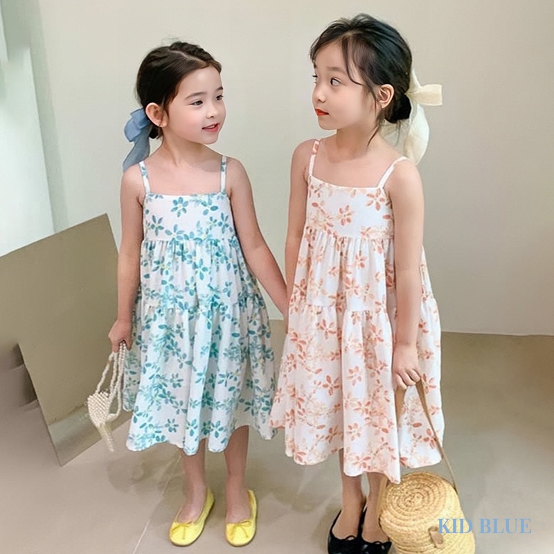 Đầm Hai Dây In Hoa Phong Cách Hàn Quốc Thời Trang Đi Biển Mùa Hè Cho Bé Gái