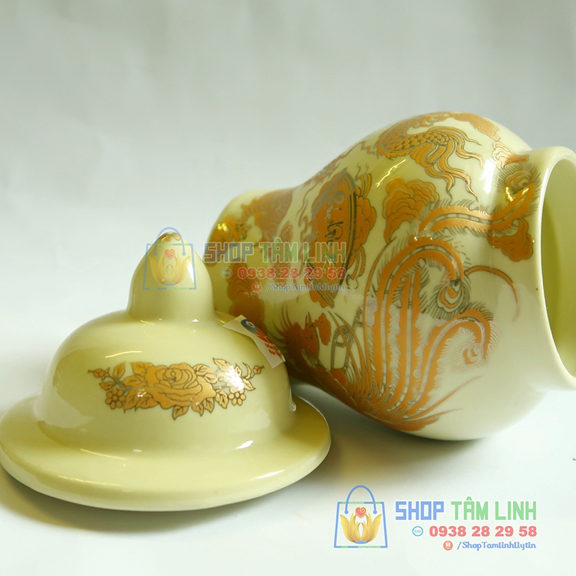 Choé thờ cúng /hũ đựng nước gạo muối vẽ vàng đồ thờ cúng gốm sứ Bát Tràng Shoptamlinh