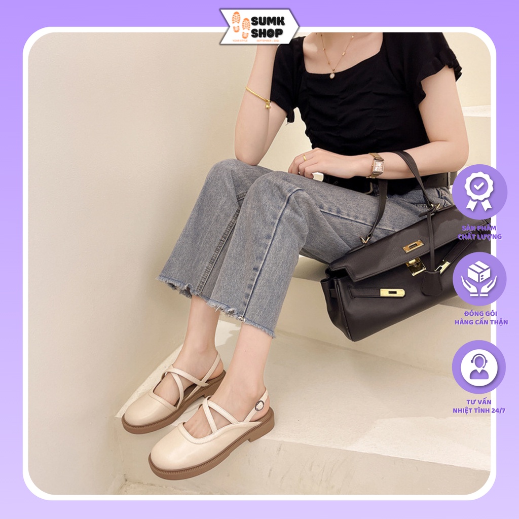 Giày búp bê nữ, Lolita đế cao 3 phân mũi tròn 2 quai chéo