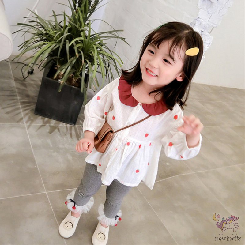 Áo Cotton Dài Tay In Họa Tiết Dâu Tây Xinh Xắn Theo Phong Cách Hàn Quốc Dành Cho Nữ