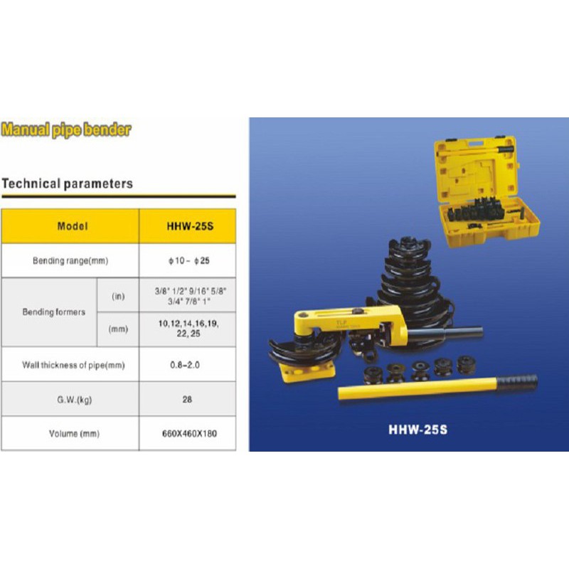 Máy uốn ống tròn bằng tay phi 10-25mm TLP HHW-25S