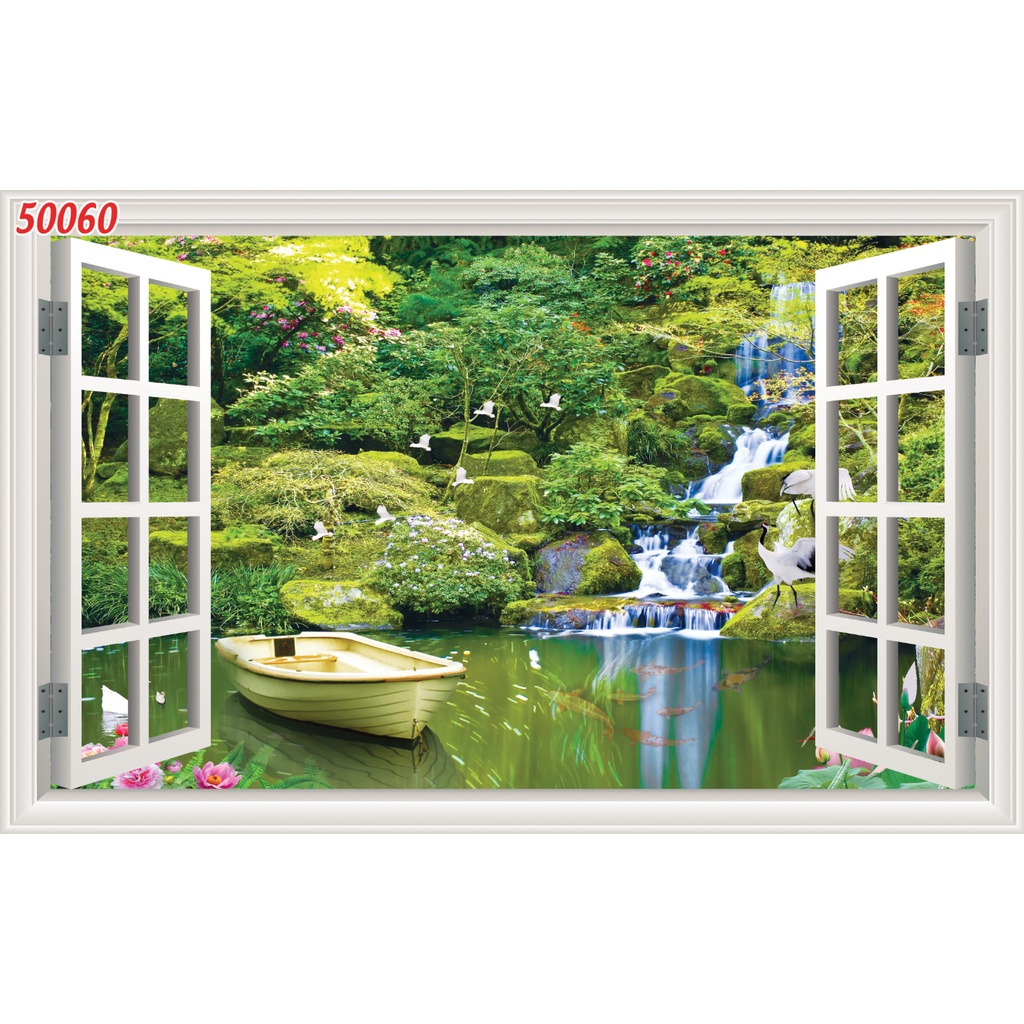 Tranh dán tường cửa sổ phong cảnh mát mẻ
