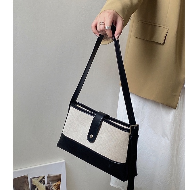Túi tote Đeo Vai Vải Canvas Màu Sắc Tương Phản Thiết Kế Đơn Giản Cá Tính