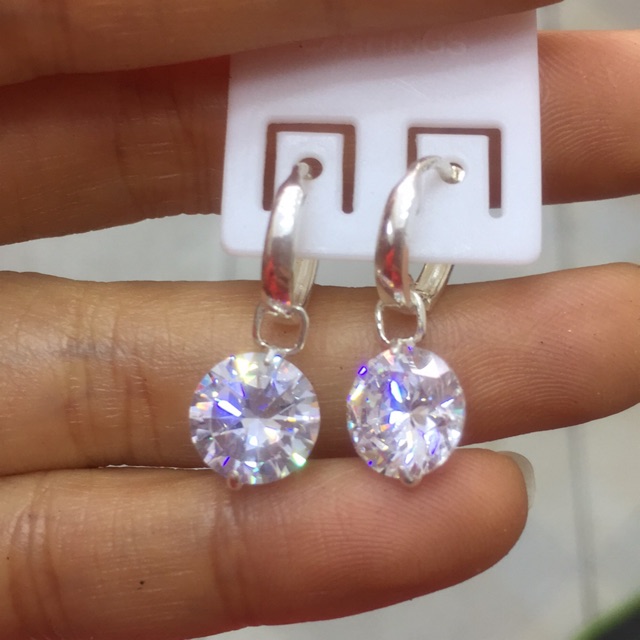 Khuyên tai treo đá nhân tạo cao cấp 10ly- 12ly sáng bạc ta móc