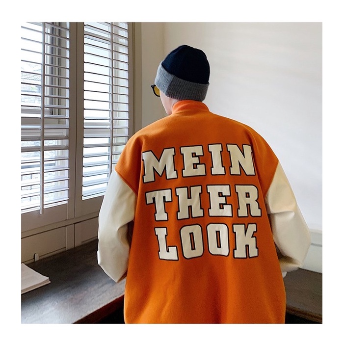 VARSIRY JACKET BOMBER MEIN THER LOOK - Bomber Nỉ Cam chữ M siêu hot