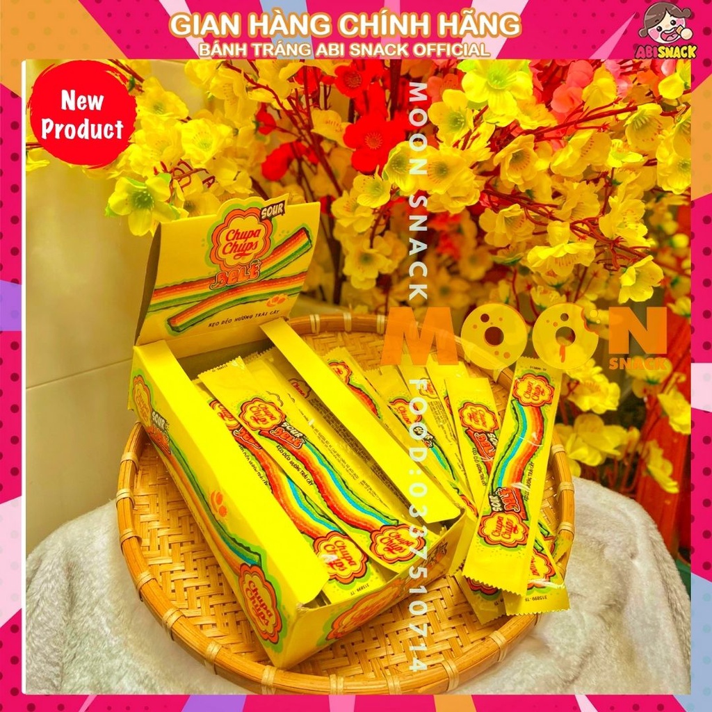 1 cây kẹo dẻo cầu vồng hương trái cây hỗn hợp Chupa chups Sour Belt gói 8g