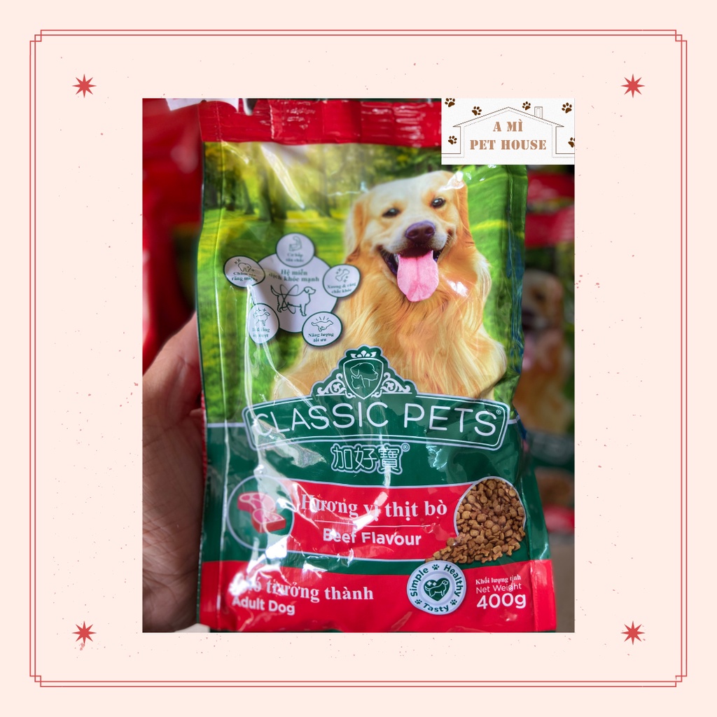 THỨC ĂN CHÓ trưởng thành Classic Pets Vị thịt bò Gói 400g | Hạt khô Classic Pets Vị thịt bò