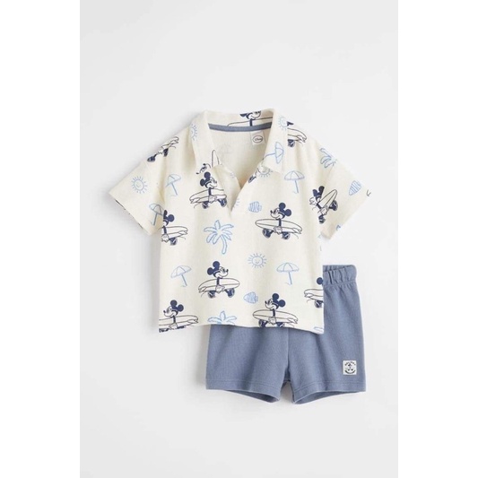 Bộ cộc bé trai Hm Aut | Săn sale Hm Uk | Áo cotton siêu mát | Thấm hút mồ hôi |