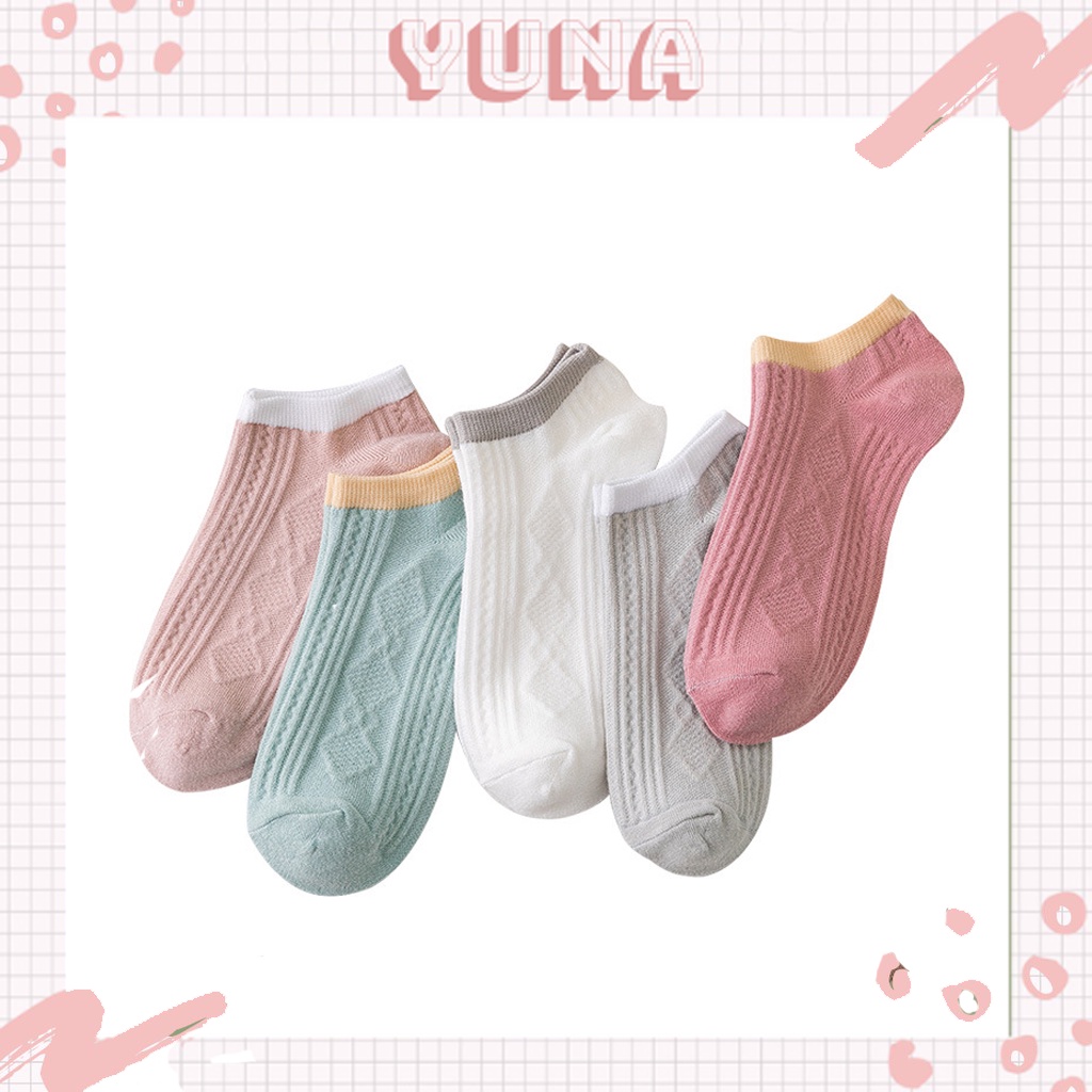 Tất Nữ Cổ Ngắn Hàn Quốc Họa Tiết Len Gân Caro Cá Tính