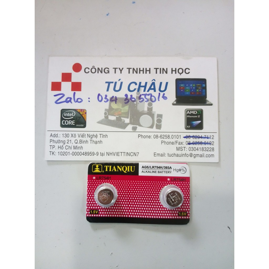 Pin cúc áo TIANQIU Alkaline: G5, 393A, CX193, AG5, LR754, G5, LR48, 193, GP93A, 393, SR754W VĨ 2 VIÊN