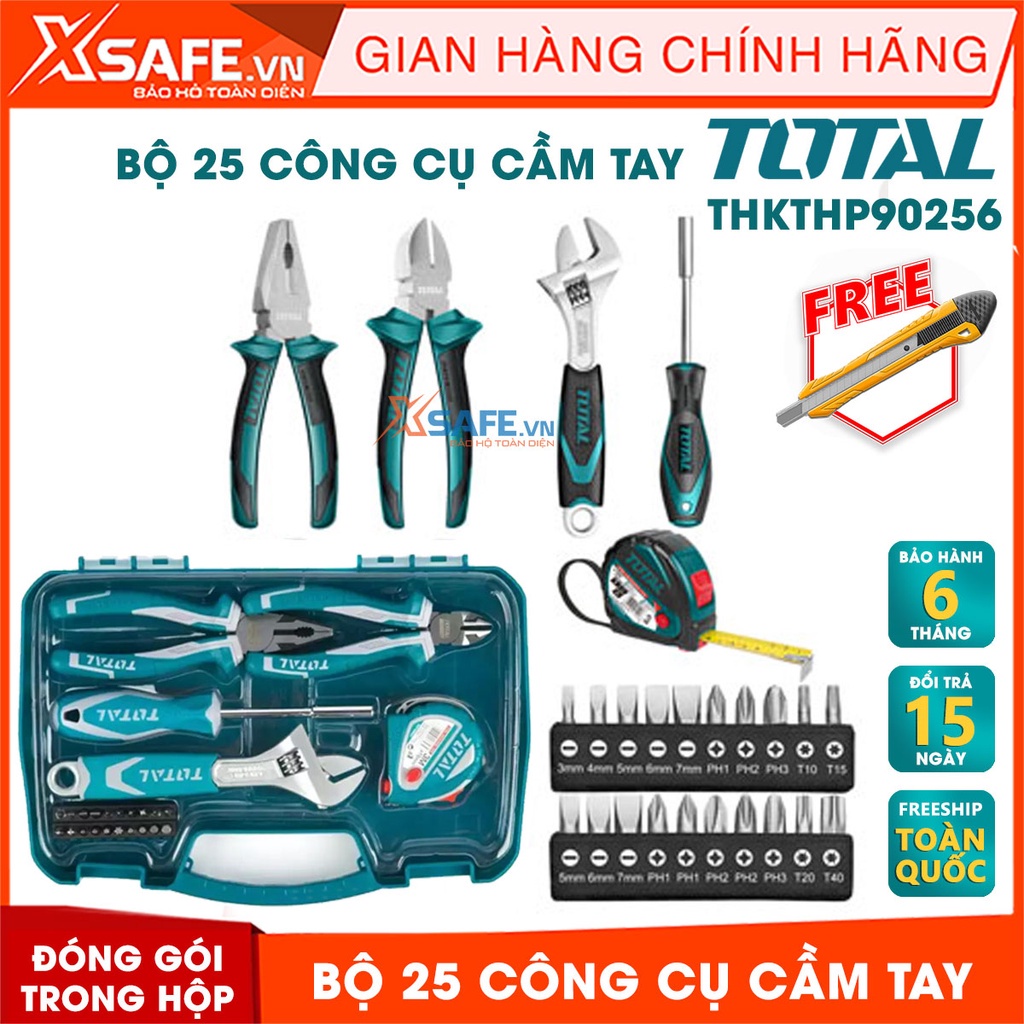 Bộ 25 công cụ dụng cụ cầm tay TOTAL THKTHP90256 phù hợp cho kỹ thuật, công trình, dân dụng