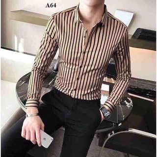 Áo sơ mi nam sọc đỏ nâu cao cấp seoul hàn quốc