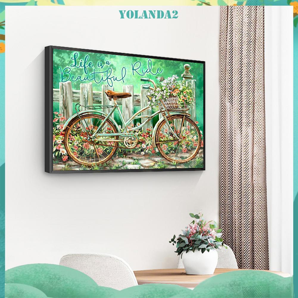 Tranh đính đá kim cương toàn bộ 5D DIY hình xe đạp sân vườn