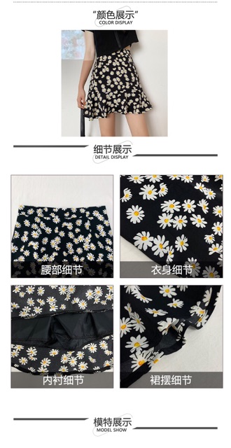 [Hot 2020] Chân váy đuôi cá ngắn Hoa Cúc xoè màu đen trắng hot trend | Daisy Skirt hot trend 2020