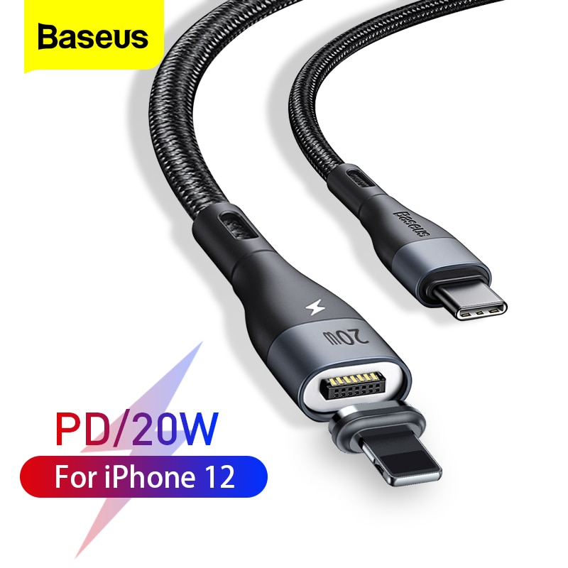 Dây Cáp Sạc Nhanh Baseus PD 20W Dành Cho Iphone 12 Mini 11 Pro Xs Max Xr 8 7 Plus Đầu Type C Nam Châm