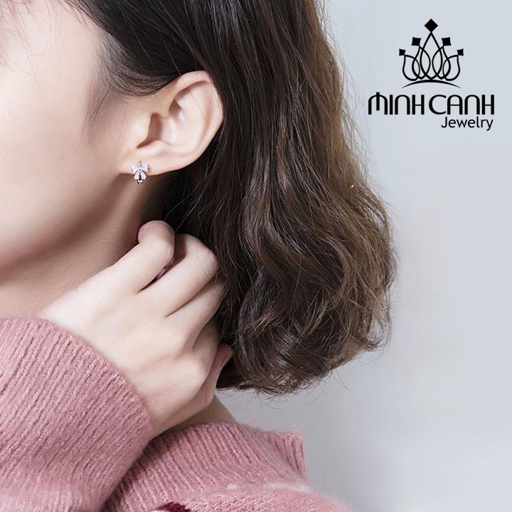 Bông Tai Bạc Khóa Bấm Nơ Đá Nhỏ - Minh Canh Jewelry