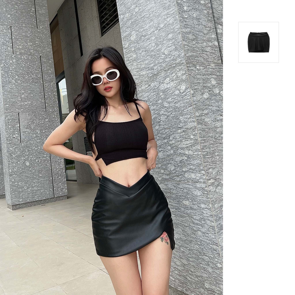 Chân Váy Nữ Leather V-Waist , Chất Vải Da Thoải Mái , WV000055 ,SOMEHOW