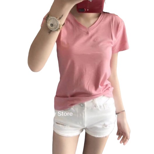 Áo thun nữ cổ tim cộc tay co giãn 4 chiều