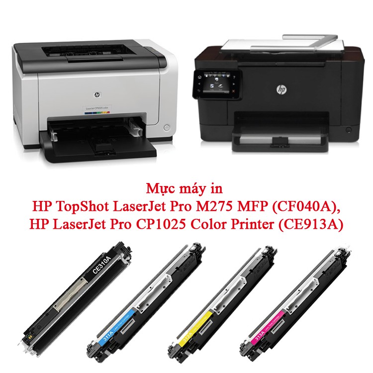 Hộp mực in màu cho máy in Hp LaserJet CP1025, HP M275 MFP | Mực in laser 126A CE310A, CE311A, CE312A, CE313A