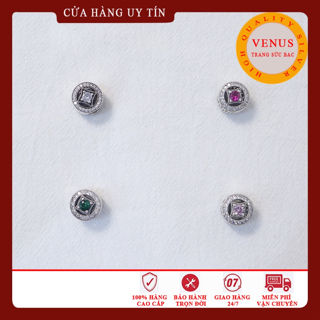 Charm trụ tròn đá 4 màu- Bạc 925 cao cấp- Trang sức bạc Venus