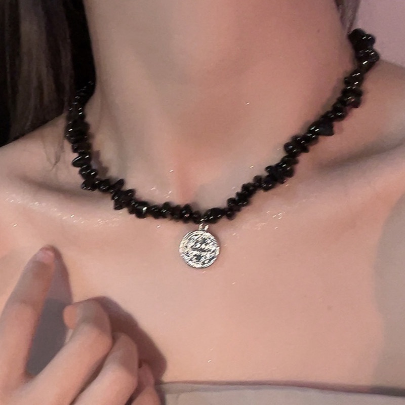 Vòng Cổ Chuỗi Hạt Pha Lê Đen Thời Trang Cao Cấp Phong Cách vintage Hàn Quốc