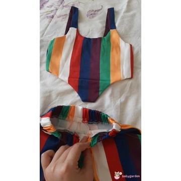 Bộ Áo Hai Dây + Quần Ngắn Lưng Cao Họa Tiết Sọc Cầu Vồng Thời Trang Mùa Hè Cho Bé Gái 0-4 Tuổi
