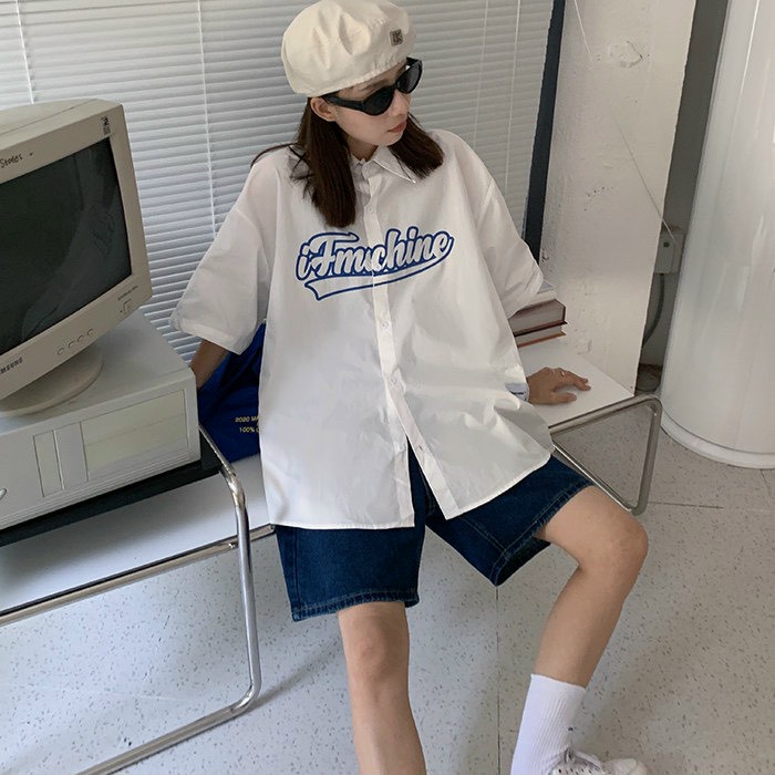 Áo sơ mi IFM tay ngắn nam nữ form rộng unisex phong cách Hàn Quốc MH16