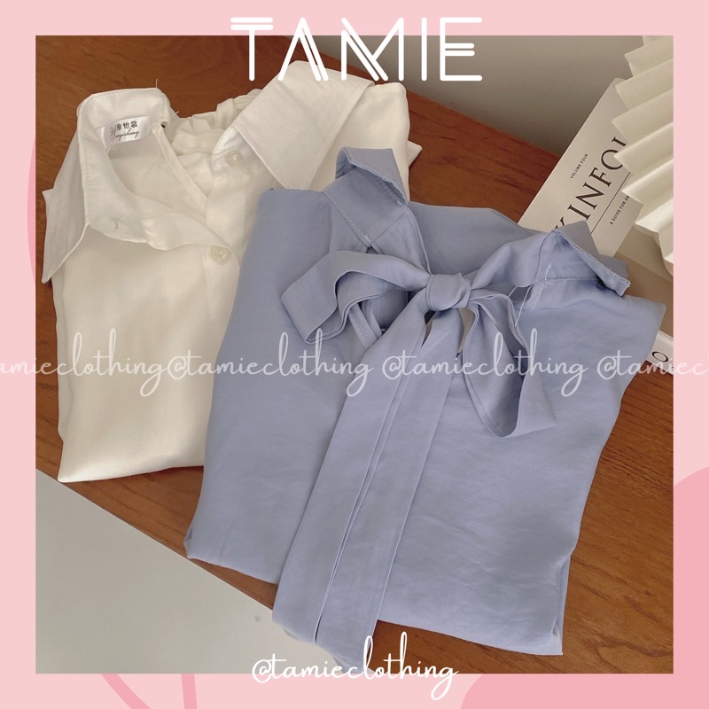 Áo Sơ mi Tay Phồng Rút Dây Phối Nơ Lưng TAMIEclothing