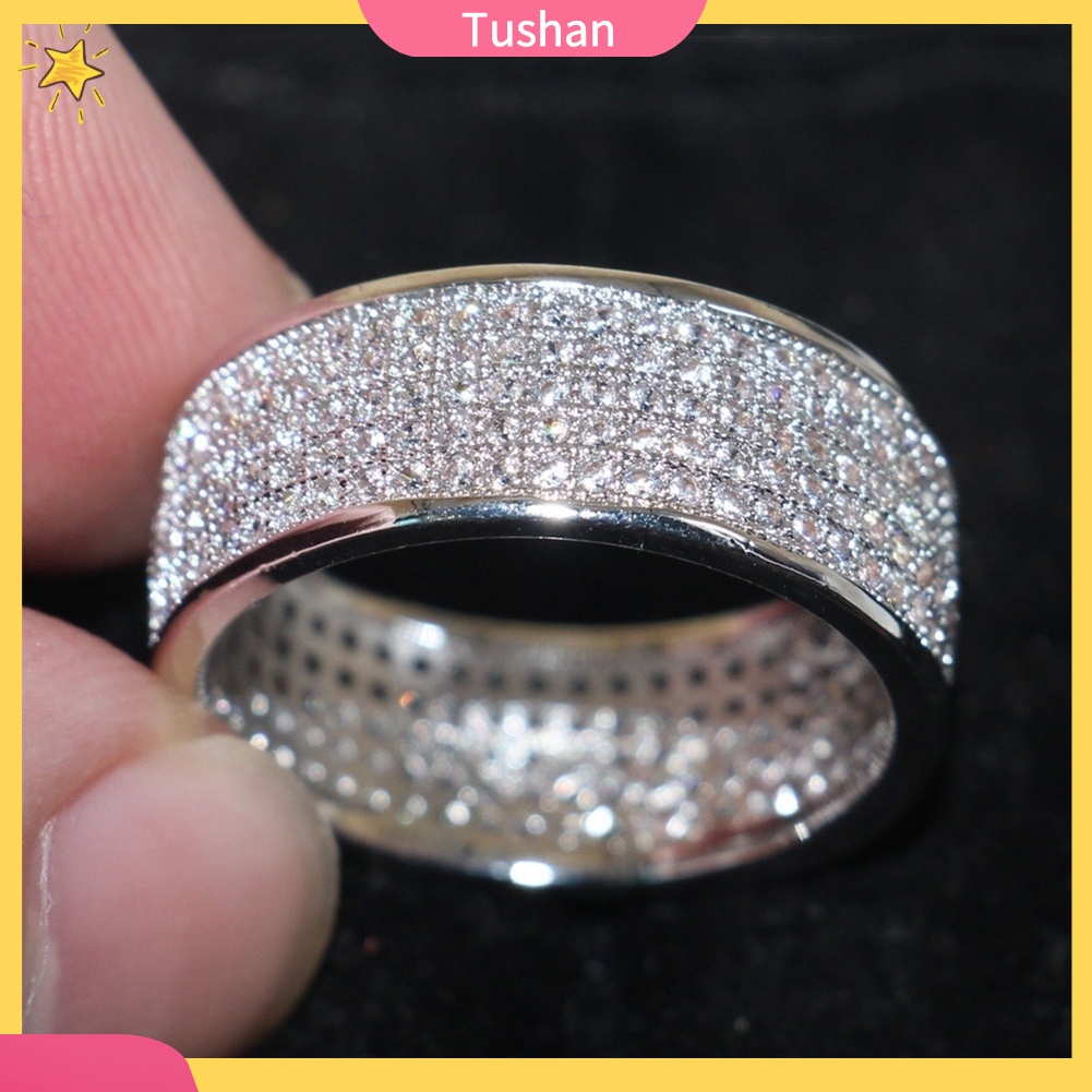 Nhẫn đính hôn 5 hàng đính kim cương nhân tạo sang trọng