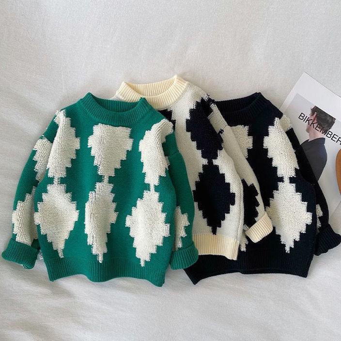 Áo Sweater Dệt Kim Phối Nhung Dày Dặn Thời Trang Thu Đông Phong Cách Hàn Quốc Cho Bé Trai Và Gái