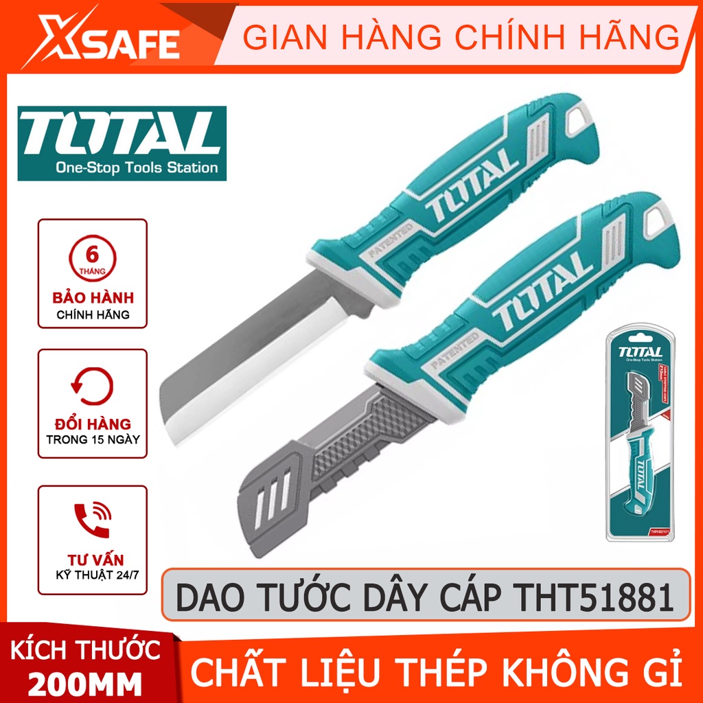 Dao tước dây cáp lưỡi thẳng TOTAL THT51881 | dụng cụ tuốt dây điện Kích thước 200mm, Chất liệu thép không gỉ vỏ nhựa