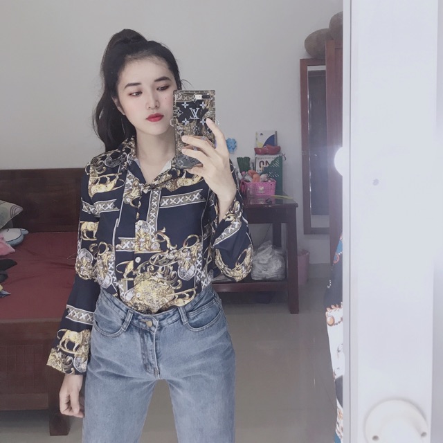 (GIÁ HUỶ DIỆT) Áo sơ mi tay dài hoạ tiết hoa văn đẹp lạ (ảnh thật)