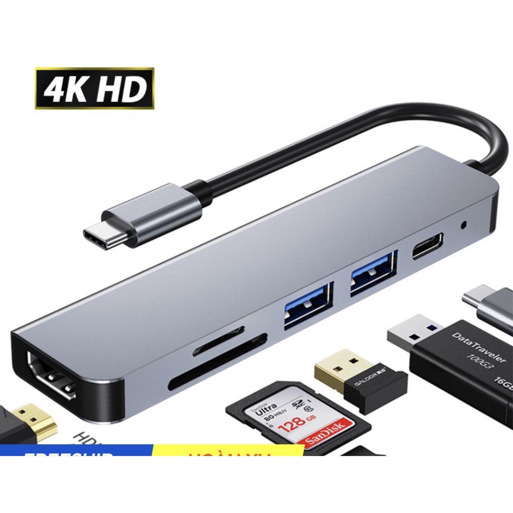 Cáp chuyển Type C sang HDMI, USB, thẻ nhớ 6 Trong 1