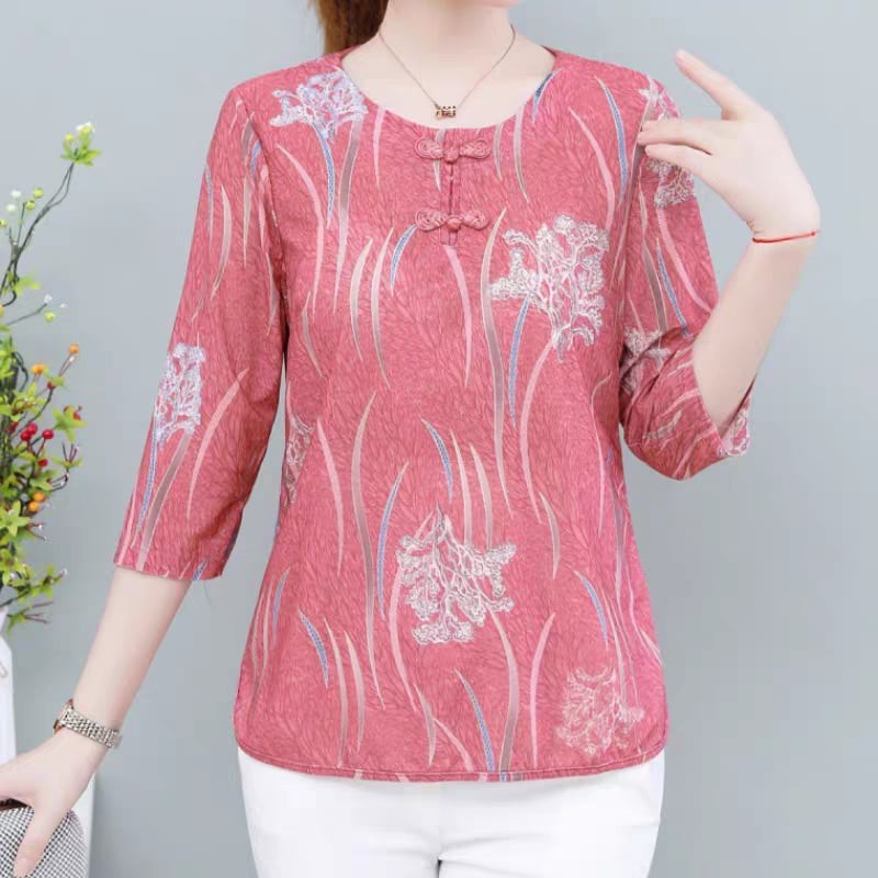 Áo hoa trung niên chất vải thun ladong Quảng Châu | BigBuy360 - bigbuy360.vn