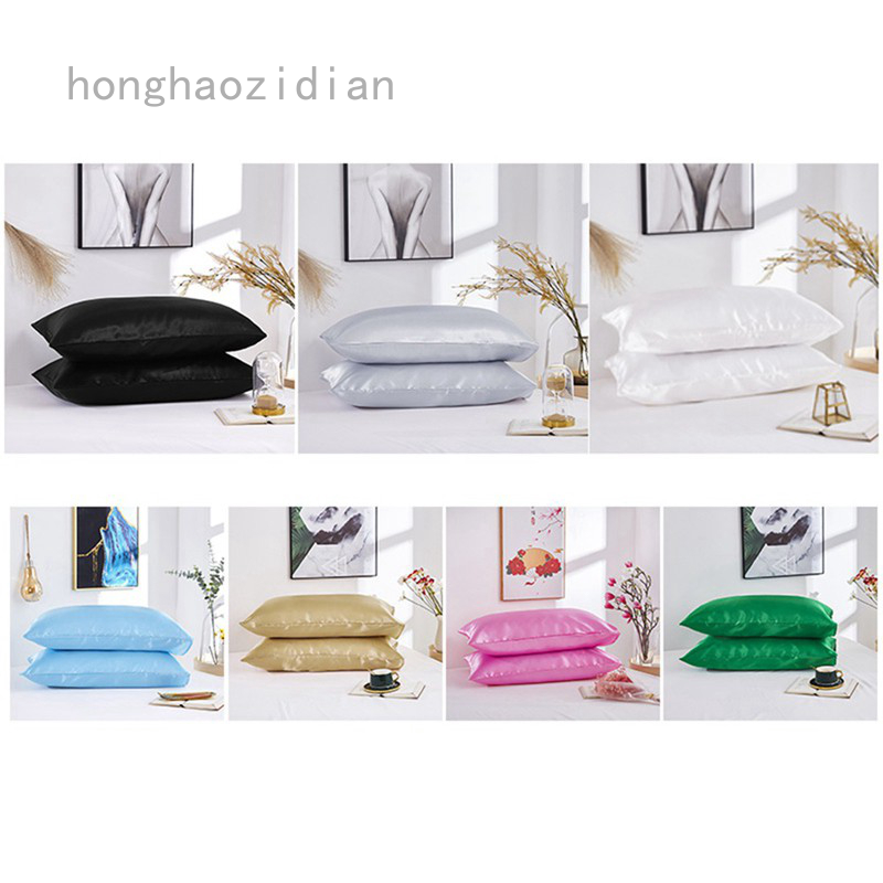 Honghaozidian Chujjulin Vỏ gối bằng lụa satin trơn mượt cho giường cỡ lớn / tiêu chuẩn tại nhà