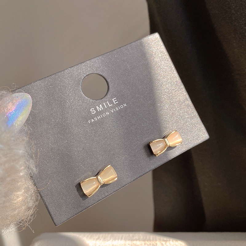 Khuyên Tai Hình Nơ Đính Đá Opal Phong Cách Mới 2022 Cá Tính Đơn Giản